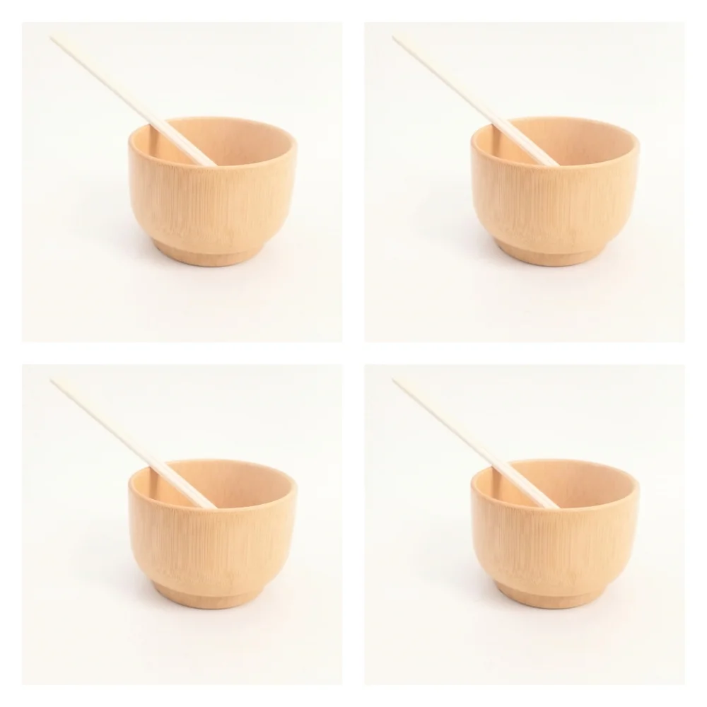 Set of 4 Japanese Bamboo‎ Rice Bowls and Chopsticks